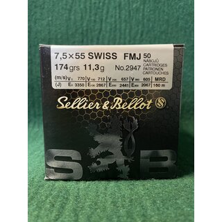Sellier&Bellot 7,5x55 Swiss FMJ 50Stck 11,3g 174grs